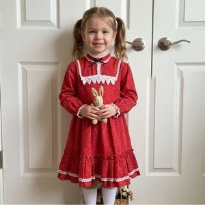 Bryan | Vintage 1980s Girls’ Red Lace Trim Dress Size 6X